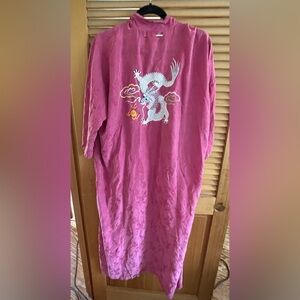 Pink silk Kimono with Dragon Embroidery, vintage